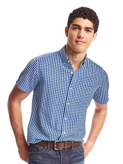 Gap Men Gingham Short Sleeve Shirt - Deep Cobalt