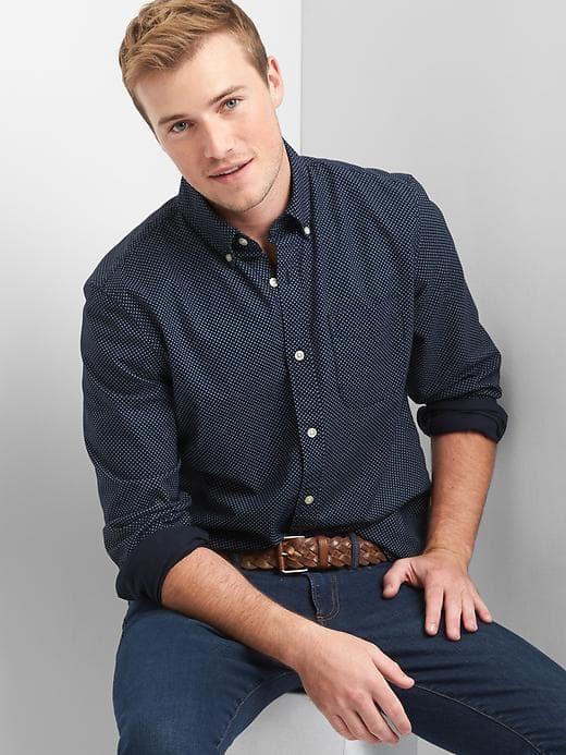 Gap Women Swiss Dot Oxford Standard Fit Shirt - Navy