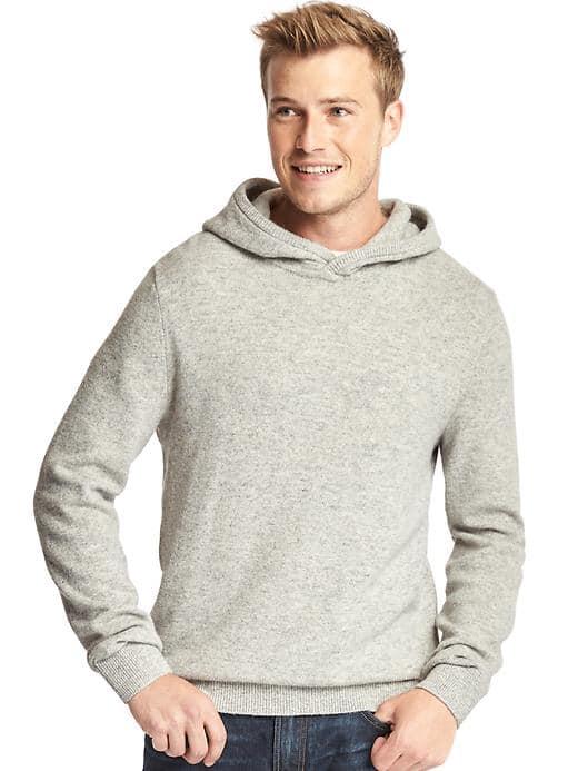 Gap Men Merino Wool Blend Pullover Hoodie - Light Grey Marle