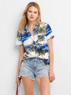 Gap Women Hawaiian Short Sleeve Shirt - Light Blue