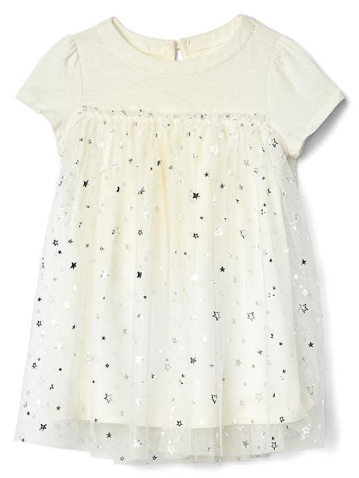Gap Women Short Sleeve Tulle Dress - Ivory Frost