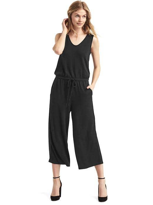 Gap Women Softspun Knit Wide Leg Jumpsuit - True Black