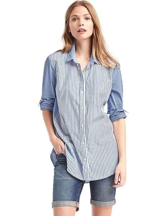 Gap Women Oversize Boyfriend Colorblock Pinstripe Shirt - Blue Stripe