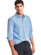 Gap Men True Wash Micro Plaid Slim Fit Shirt - Light Blue