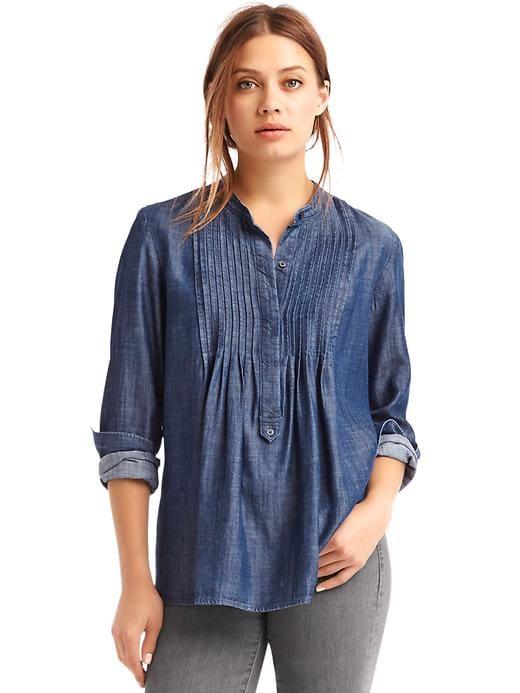 Gap Women Tencel Pintuck Popover - Dark Wash