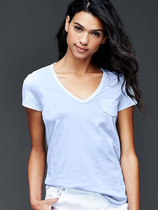 Gap Vintage Wash V Neck Tee - Bicoastal Blue