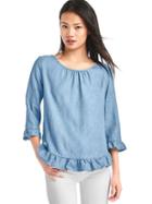 Gap Women Tencel Ruffle Hem Top - Medium Wash