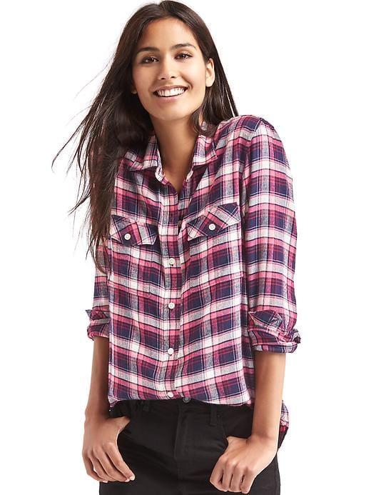 Gap Women Soft Plaid Combo Boyfriend Shirt - Pink Combo