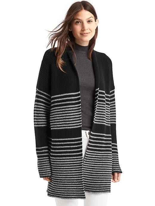 Gap Women Merino Wool Blend Gradient Stripe Shaker Cardigan - True Black