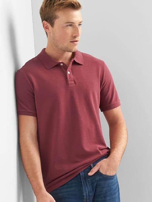 Gap Women Solid Pique Polo - Dark Red