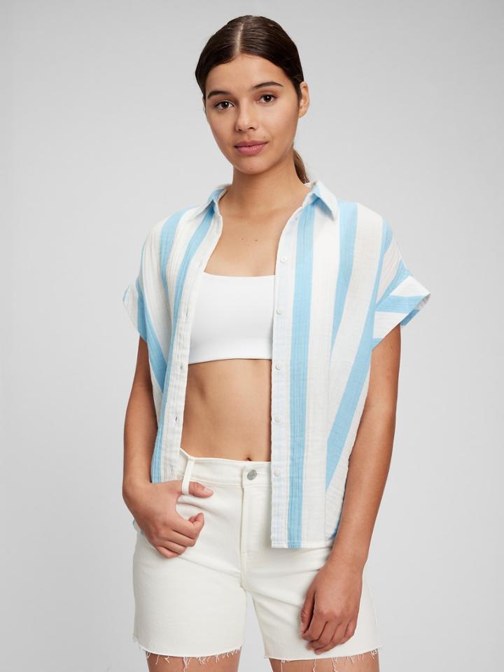 Crinkle Gauze Button-front Shirt