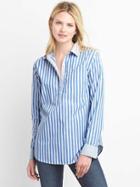 Gap Women Poplin Stripe Popover Shirt - Blue & White Stripe
