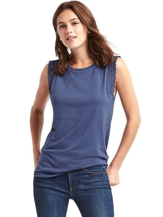 Gap Luxe Crochet Trim Muscle Tank - Docksider Blue