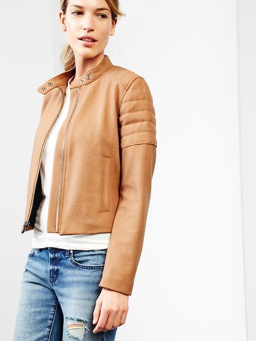 Gap Women Quilted Wool Biker Jacket - Camel