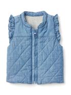 Gap Quilted Ruffle Chambray Vest - Medium Wash