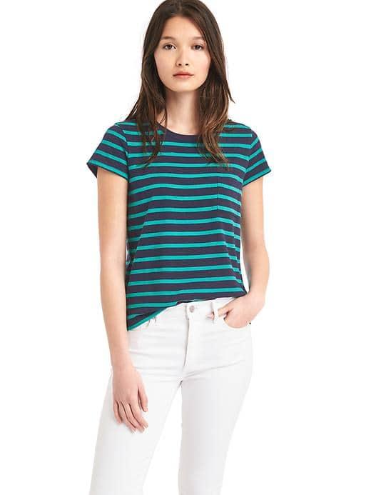 Gap Women Stripe Crewneck Pocket Tee - Dark Night