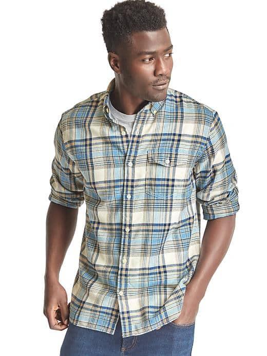 Gap Men Plaid Utility Shirt - Blue Multi Plaid