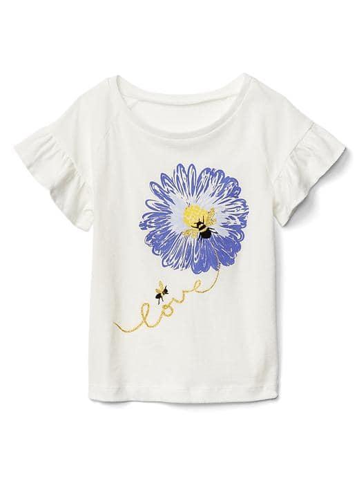 Gap Graphic Ruffle Sleeve Top - White Bumble Bee