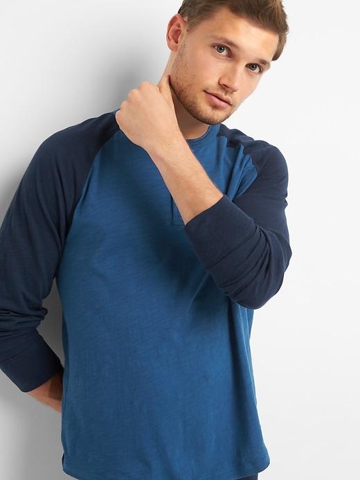 Gap Slub Baseball Henley - Blue Heather