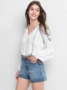 Gap Women Embroidery V Neck Top - Optic White