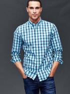 Gap Men Small Plaid Poplin Shirt - Competition Blue