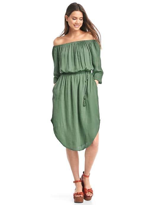 Gap Women Off Shoulder Tassel Dress - Twig
