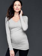 Gap Women Pure Body Long Sleeve V Neck Tee - Light Heather Grey