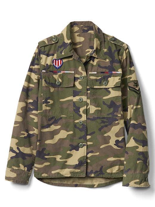 Gap Women Patch Camo Swing Jacket - Green Camo
