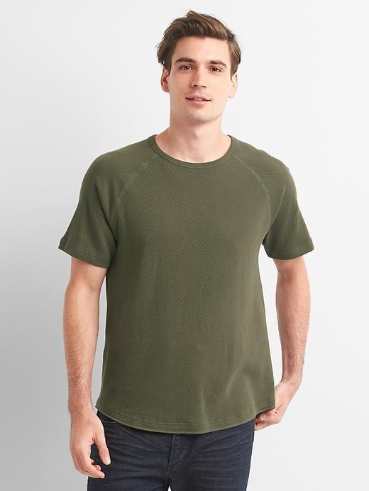 Gap Men Waffle Raglan Crewneck Tee - Black Moss