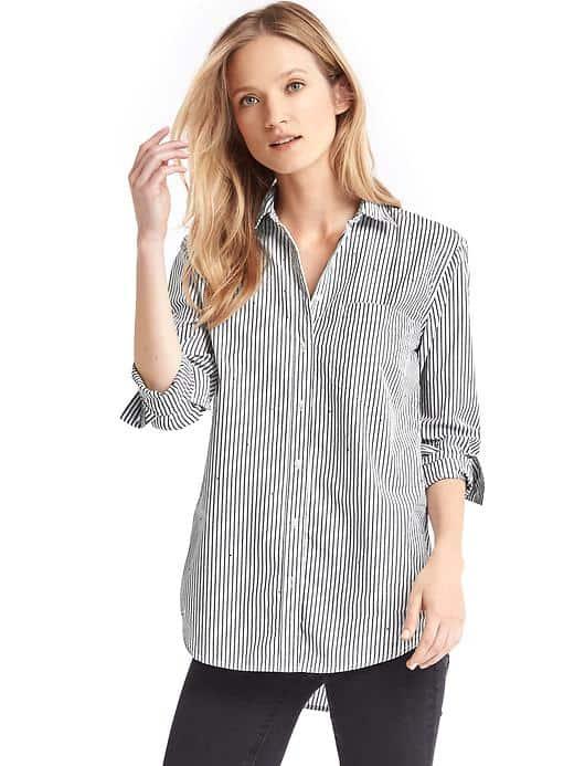 Gap Women Stud Embellished Stripe Boyfriend Shirt - Blue Stripe