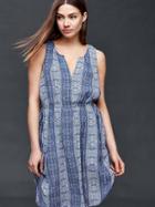 Gap Women Sleeveless Print Double Tie Dress - Light Blue