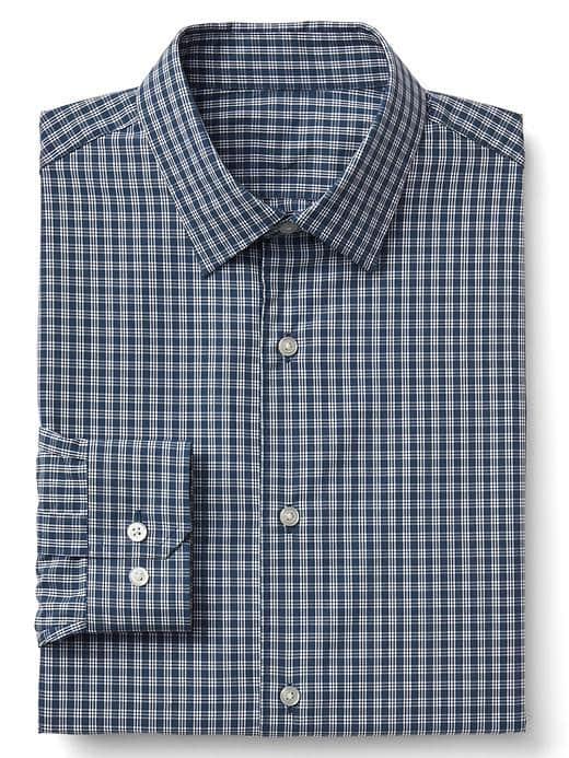 Gap Men Non Iron Slim Fit Shirt - Modern Plaid Alice Blue