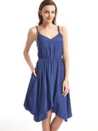 Gap Women V Neck Swing Dress - Comet Blue