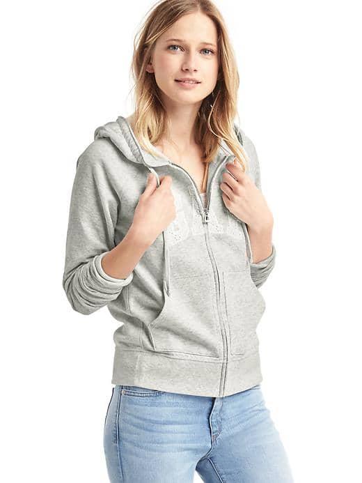Gap Women Eyelet Logo Zip Hoodie - Grey