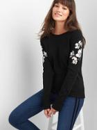 Gap Women Floral Raglan Sleeve Pullover - Black