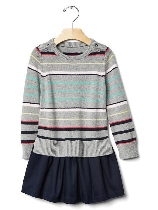 Gap Mix Fabric Stripe Dress - Light Heather Gray