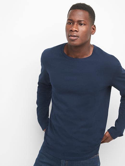 Gap Men Essential Long Sleeve Crewneck T Shirt - True Indigo