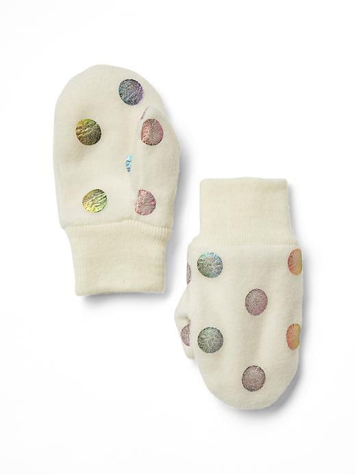 Gap Pro Fleece Glitter Print Mittens - Ivory Frost