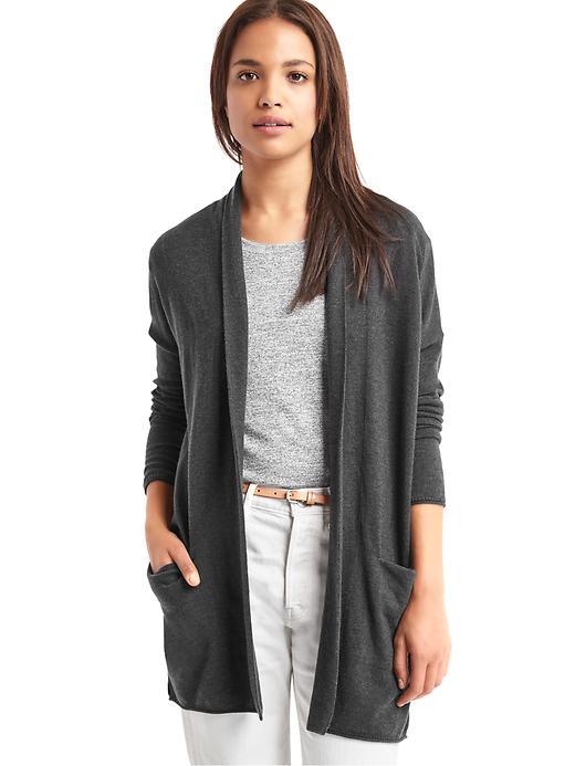 Gap Women Solid Open Front Cardigan - Charcoal