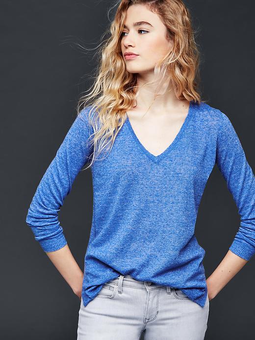 Gap Women Seamed V Neck Pullover Sweater - Blue Edge