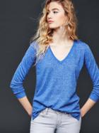 Gap Women Seamed V Neck Pullover Sweater - Blue Edge