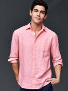 Gap Men Linen Cotton Yarn Dye Standard Fit Shirt - Pink Heart