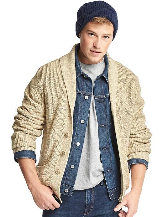 Gap Men Ribbed Shawl Collar Cardigan - Light Camel