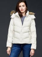Gap Women Faux Fur Trim Chevron Puffer Jacket - New Off White
