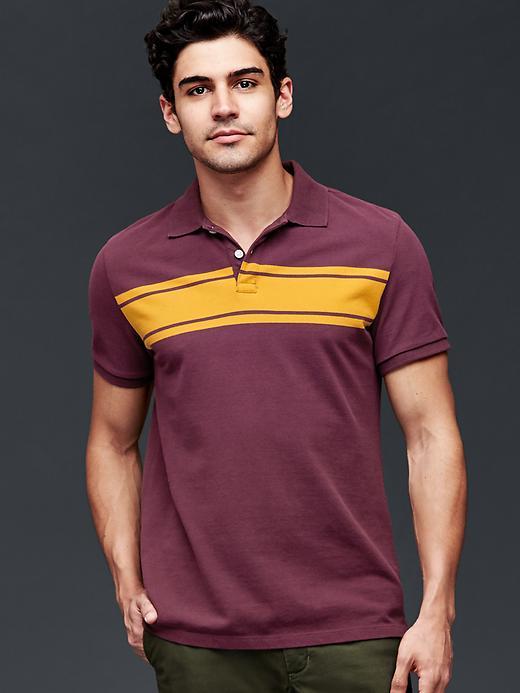 Gap Men Chest Stripe Pique Polo - Pinot Noir