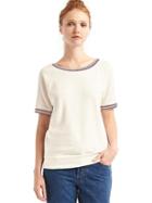 Gap Women Stripe Trim Short Sleeve Sweatshirt - Snow Cap