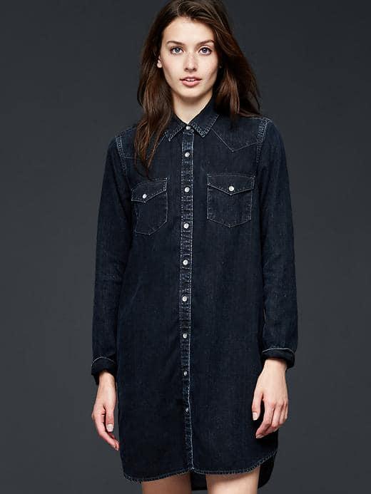 Gap Women 1969 Denim Western Shirtdress - Dark Indigo