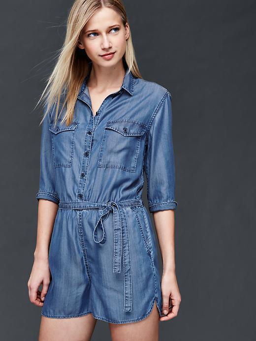 Gap Women 1969 Tencel Denim Shirt Romper - Medium Indigo