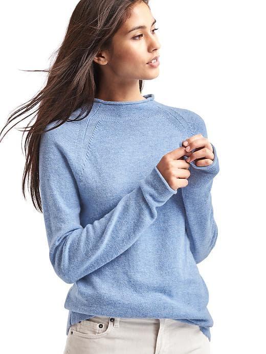Gap Women Merino Wool Blend Mock Neck Sweater - Blue Heather