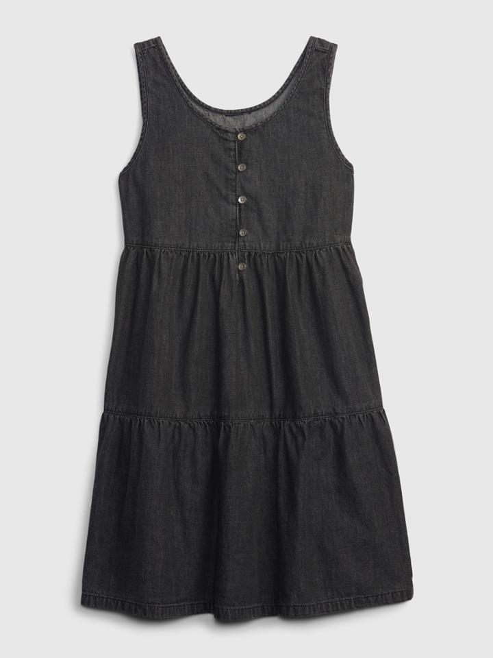 Kids Black Denim Dress With Washwell